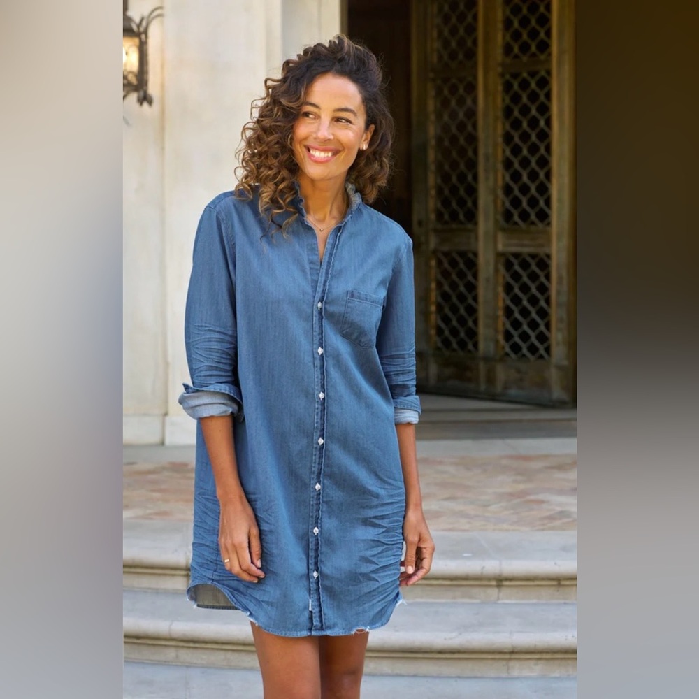 Frank & Eileen Denim Dress: Ruffle Collar Mary Dress 👗Vintage Stonewashed Indigo